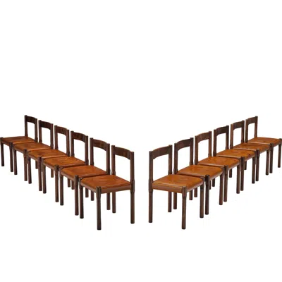 Pre-owned Cassina Vico Magistretti For  Carimate Dining Chairs In Leather & Dark Wood In Brown