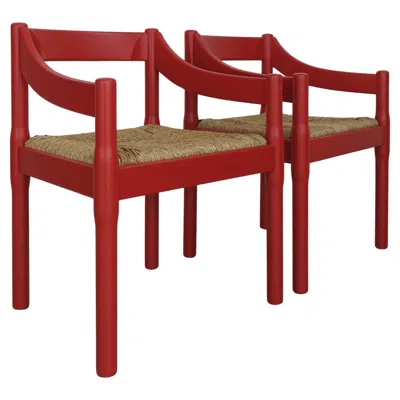 Pre-owned Cassina Vico Magistretti For  Italian Red Dining Chairs Carimate Ser, 1960s