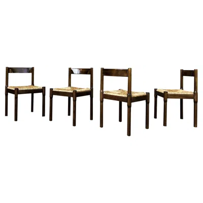 Pre-owned Cassina Vico Magistretti Midcentury “carimate” Dining Chair For , 1963, Set Of 4 In Brown