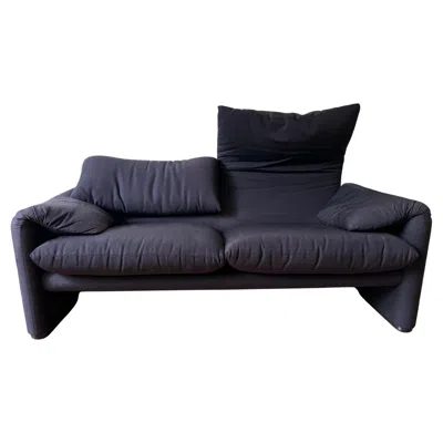 Pre-owned Cassina Vico Magistretti Navy / Black 2-seater Loveseat Maralunga Sofa  Italy 80s In Blue