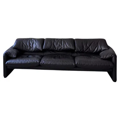 Pre-owned Cassina Vintage Italian Sofa In Brown Leather Maralunga , 1970's