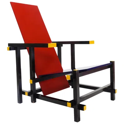 Pre-owned Cassina Vintage Modernist Design Rietveld Red & Blue Chair By , 1970s