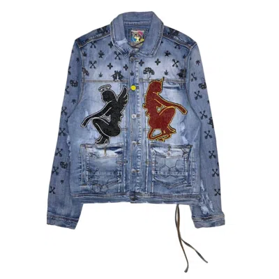 Cast Iron Men's Mushroom Angel Vs Devil Denim Jacket In Indigo In Multi