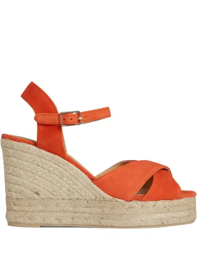 Castaã±er 110mm Bromelia Suede Wedge Espadrilles In Orange