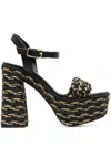 Castaã±er 137mm Woven Block-heel Sandals In Black