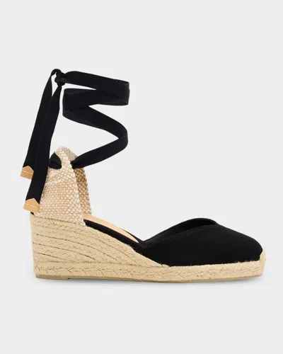 Castaã±er 50mm Chiara Canvas Espadrille Wedge Sandals In Black