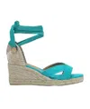 Castañer Aquamarine Wedge Heel Cross Strap Espadrilles In Blue