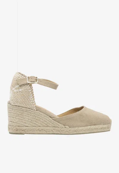 Castaã±er 60 Logo-embroidered Wedges In Gold