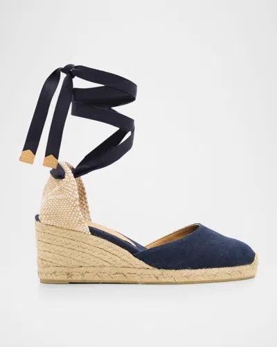 Castaã±er 60mm Carina Canvas Espadrille Wedge Sandals In Blue