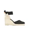 Castañer Carina Beige And Black Espadrille Wedge In Cotton And Rafia Woman In Black