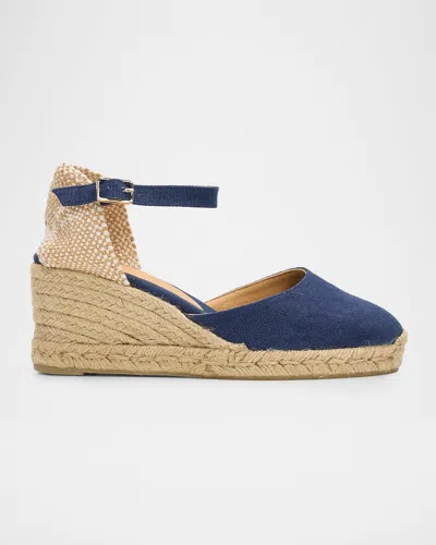 Castaã±er 65mm Carol Canvas Espadrille Wedge Sandals In Blue