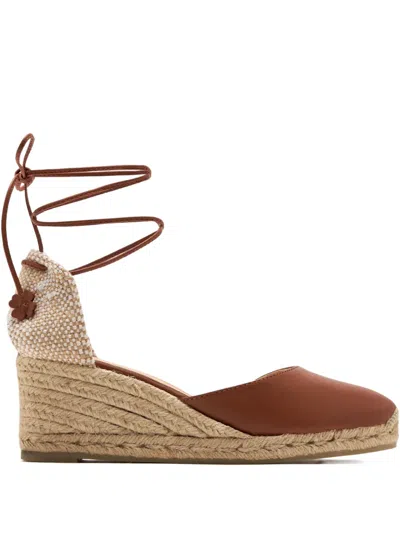 Castaã±er 70mm Carina Lace-up Wedge Espadrilles In Brown