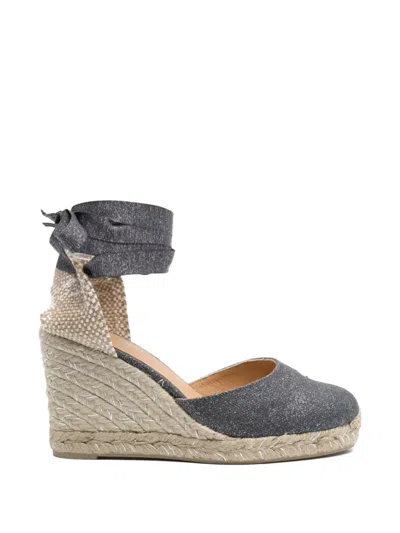 Castaã±er Glitter Finish Raffia Wedge Espadrilles In Gray
