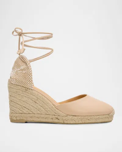 Castaã±er 90mm Carina Leather Espadrille Wedge Sandals In Neutral