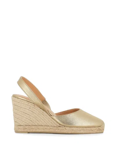 Castaã±er Carissa Metallic Leather Wedge Espadrilles In Gold