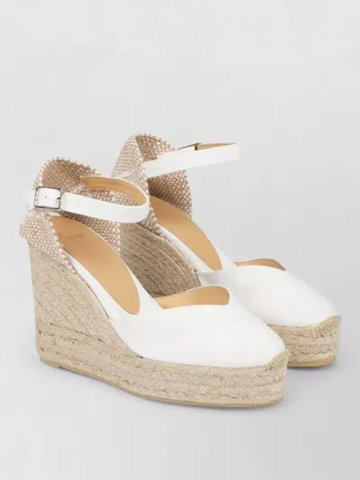 Castaã±er Ankle Strap Espadrille Wedge Peep Toe In White