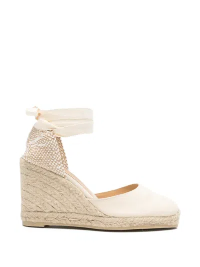 Castaã±er Ankle Tie Wedge Sandals In Neutral