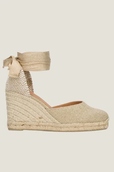 Castaã±er Aspiga Ladies Sustainable Canvas Bluma Wedge Espadrilles Jute Canvas Gold Tie | 41