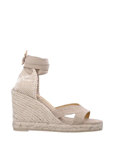 Castañer Castaner Refined Canvas Espadrille Sandals With 8 Cm Wedge In Neutral