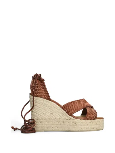 Castaã±er Becca Cross-strap Wedge Sandals In Brown