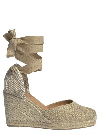 Castaã±er Beige Lace-up Espadrille Sandals In Cotton Woman In Multi