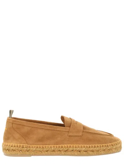 Castaã±er Nacho Penny Loafer Suede Jute Mules In Brown