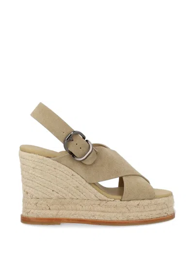 Castaã±er Betina Buckle Criss-cross Wedge Espadrilles In Neutral