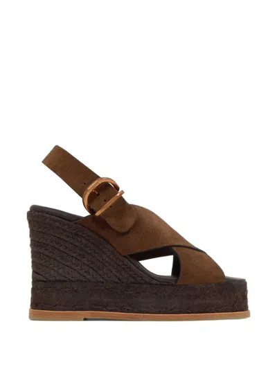Castañer Bettina Brown Wedges With Adjustable Strap And Logo On The Insole In Leather Woman