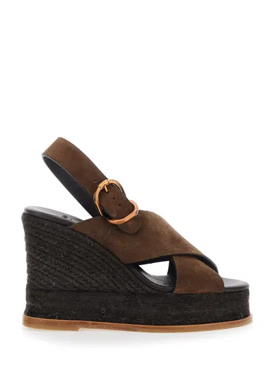 CASTAÃ±ER 'BETTINA' BROWN WEDGES WITH ADJUSTABLE STRAP AND LOGO ON THE INSOLE IN LEATHER WOMAN