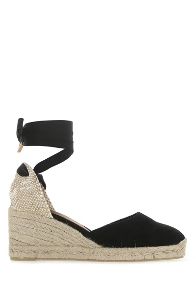 Castaã±er Black Canvas Carina Wedges