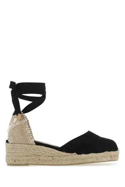 Castaã±er Black Lace Up Wedge Espadrilles