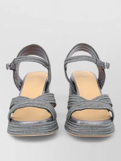 Castaã±er Block Heel Open Toe Ankle Strap Sandals In Gray
