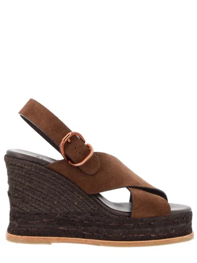 Castaã±er Brown Betina Suede Wedge Sandals In Black
