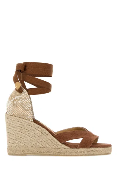 Castaã±er Brown Canvas Bailey Wedges