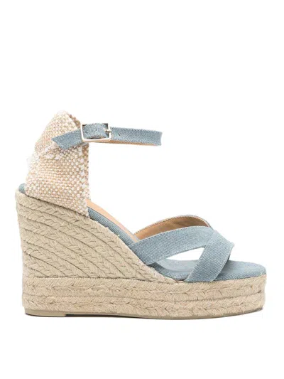 Castaã±er Bruna Light Blue Wedge Sandals In Jute In Nude