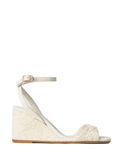 Castaã±er Brunella Floral-jacquard Wedge Sandals In Brown