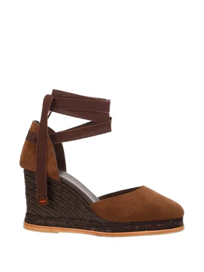 Castaã±er Warm Brown Camila Braided Wedge Suede Espadrilles