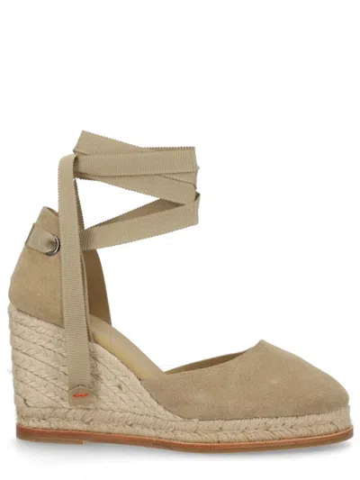 Castaã±er Camila Suede Ankle Ribbon Espadrilles In Green