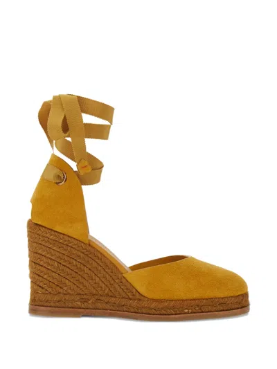 Castaã±er Camilla Ribbon-tie Wedged Espadrilles In Yellow