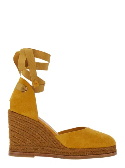 Castaã±er Camilla Yellow Wedges With Ankle Strap In Suede Woman