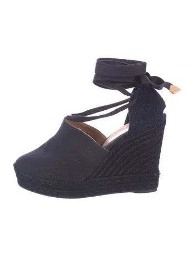 Pre-owned Castaã±er Canvas Braided Accents T-strap Pumps In Blue
