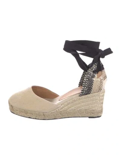 Pre-owned Castaã±er Canvas Colorblock Pattern D'orsay Pumps