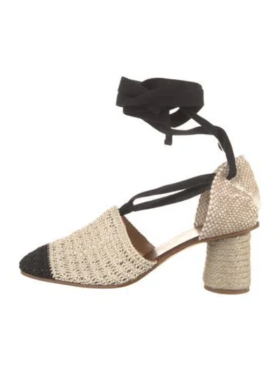 Pre-owned Castaã±er Canvas Colorblock Pattern D'orsay Pumps In Black