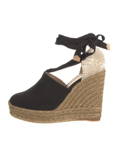 Pre-owned Castaã±er Canvas Colorblock Pattern D'orsay Pumps In Black