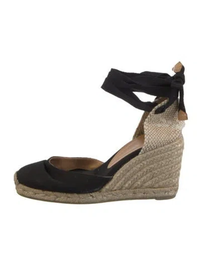 Pre-owned Castaã±er Canvas Colorblock Pattern D'orsay Pumps In Black
