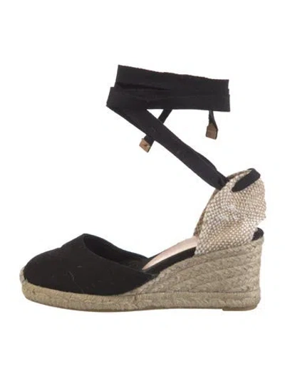 Pre-owned Castaã±er Canvas Colorblock Pattern D'orsay Pumps In Black