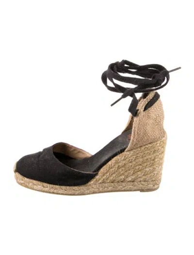 Pre-owned Castaã±er Canvas Colorblock Pattern D'orsay Pumps In Black