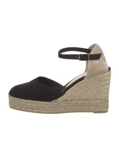 Pre-owned Castaã±er Canvas Colorblock Pattern D'orsay Pumps In Black