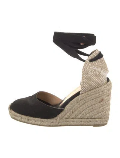 Pre-owned Castaã±er Canvas Colorblock Pattern D'orsay Pumps In Black