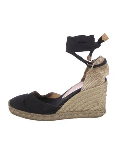 Pre-owned Castaã±er Canvas Colorblock Pattern D'orsay Pumps In Black